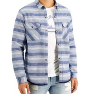 Men's Fleece Lined Striped Shirt Jacket‎ Shaket Button Front Size XXL